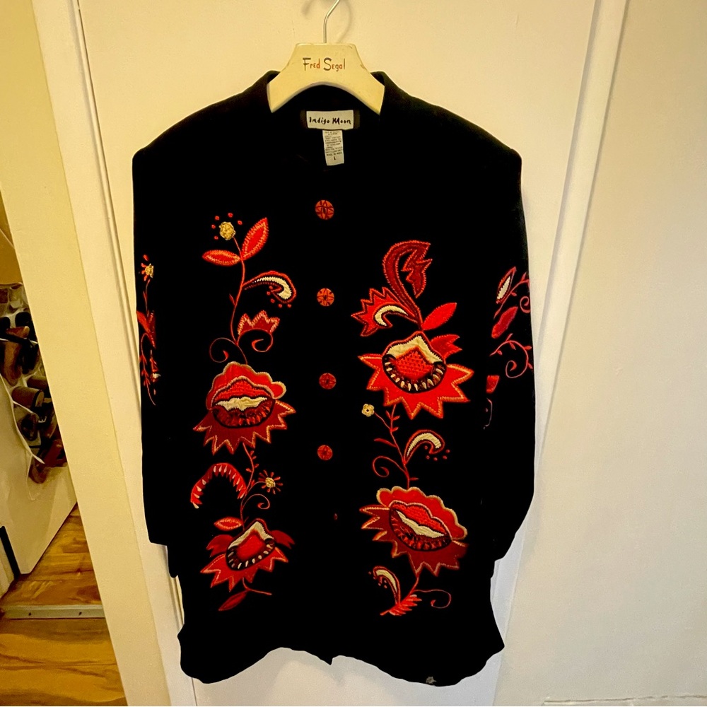 Indigo Moon Gorgeous embellished embroidered Jacket Coat Sz L
